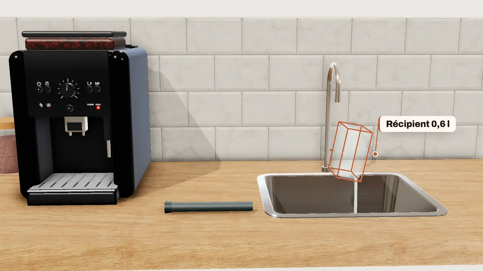 Krups Essential en 3D, étape 8 du détartrage : Au bip toutes les 10 secondes, videz le récipient et remettez-le en place