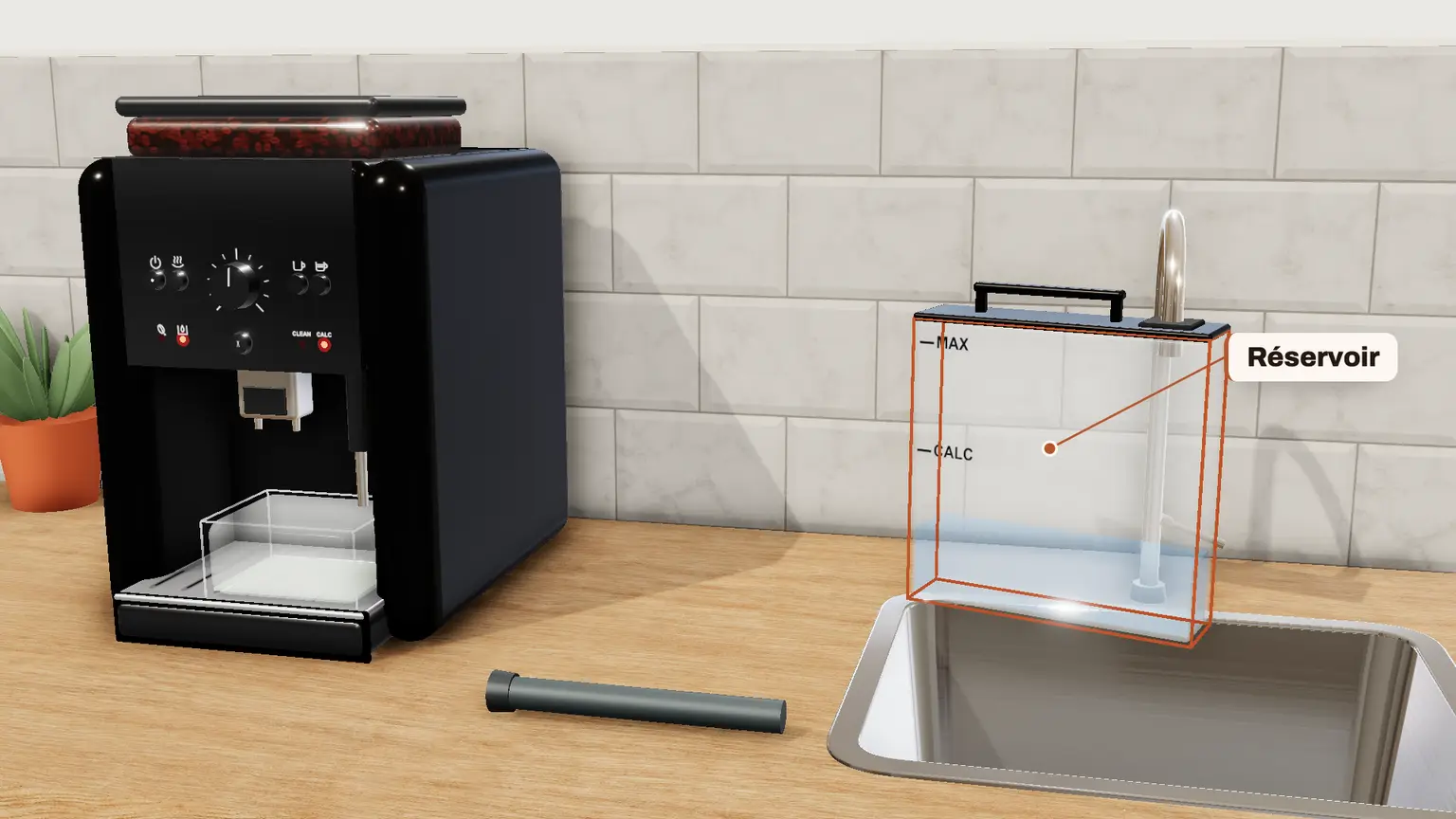 Krups Essential en 3D, étape 9 du détartrage : Videz et rincez le réservoir à eau