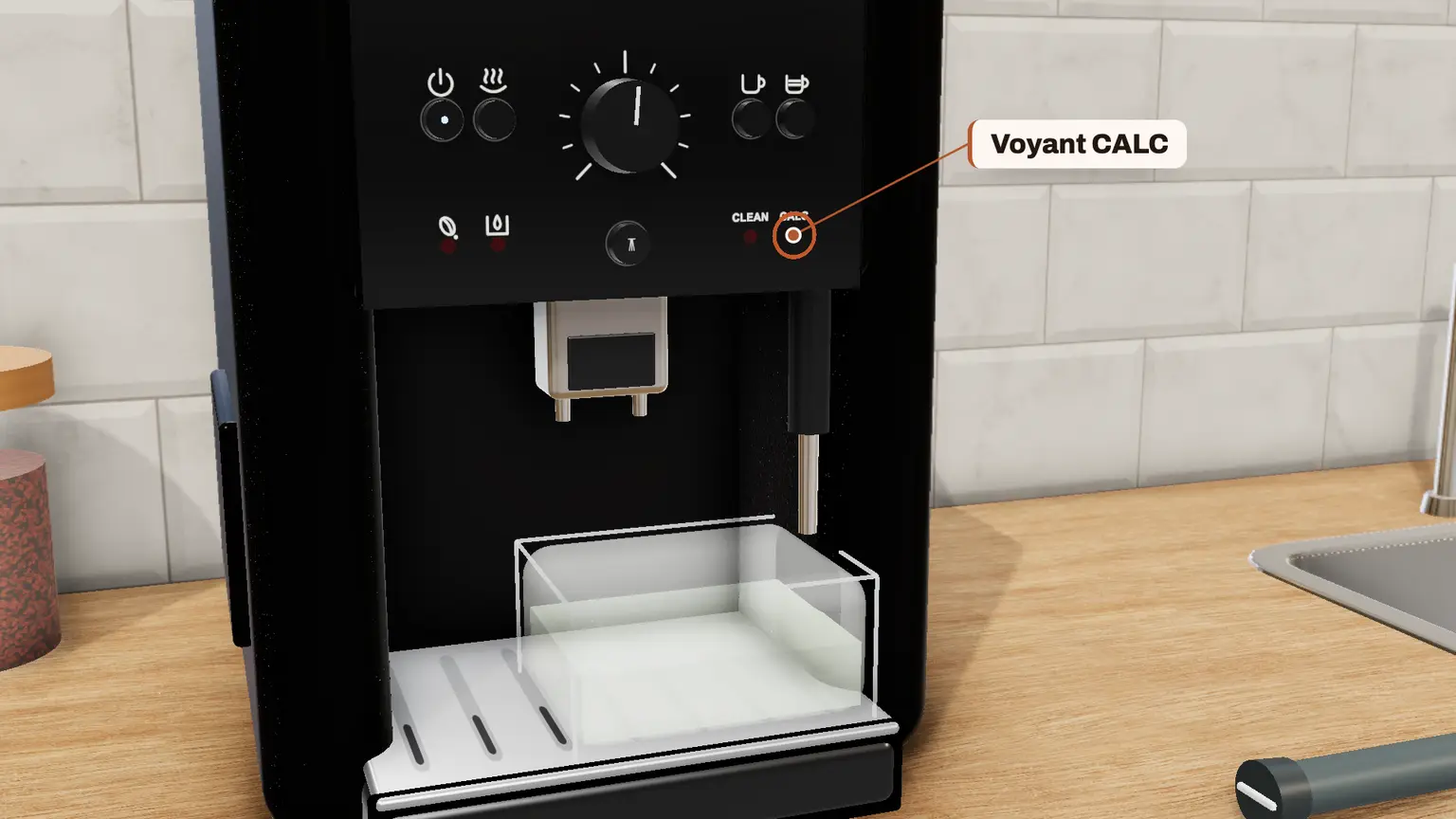 Krups Essential en 3D, étape 14 du détartrage : Quand le témoin CALC s'éteint, remplissez votre réservoir d'eau