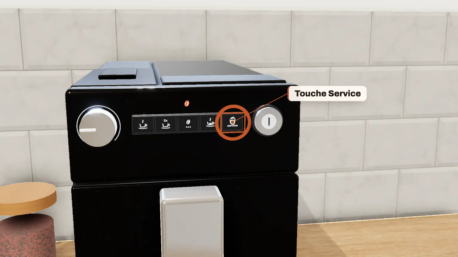 Melitta Purista en 3D, étape 4 du détartrage : Maintenez de nouveau Service plus de 2 secondes : le programme démarre