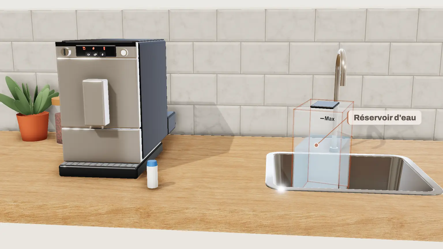 Melitta Caffeo Solo en 3D, étape 5 du détartrage : Videz complètement le réservoir d'eau