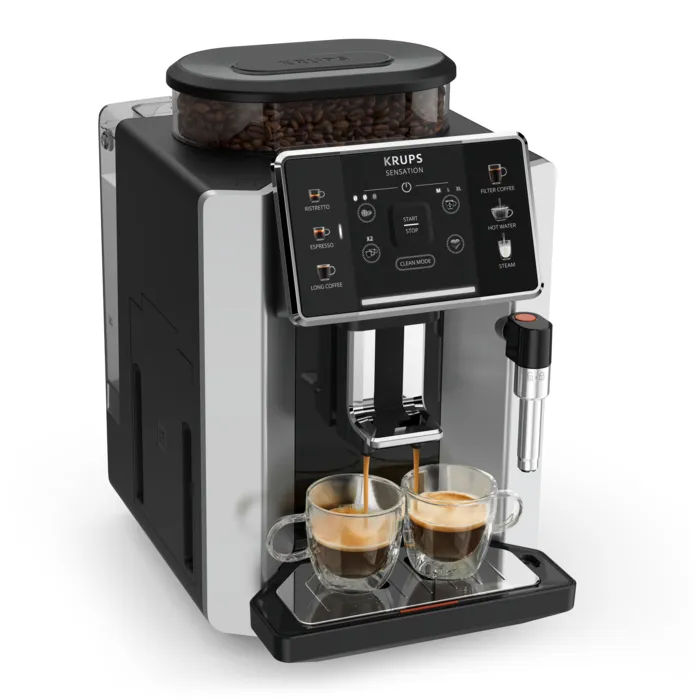 Machine Krups Sensation (EA910E40) aluminium vue de trois quarts
